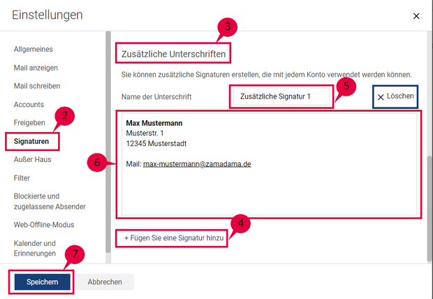 Anleitung zum Hinzufügen zusätzlicher Signaturen