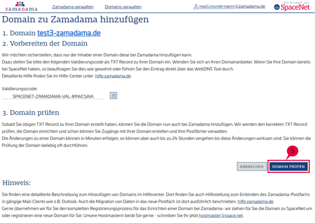Anleitung zur Überprüfung der Domain