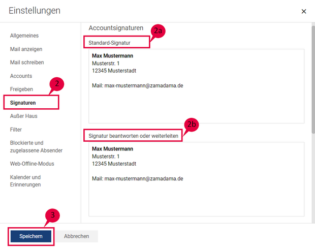 Schritt-für-Schritt-Anleitung für die Standardsignatur