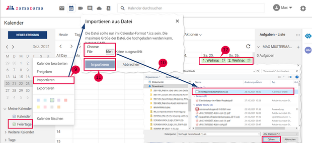 Schritt-für-Schritt-Anleitung zum Importieren der Feiertagskalender