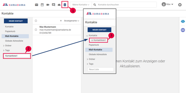 Anleitung zum Anzeigen der Kontaktliste
