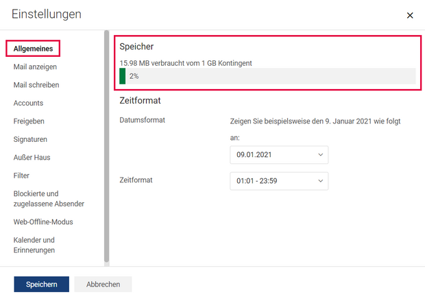 Anleitung zur Übersicht des Speichers