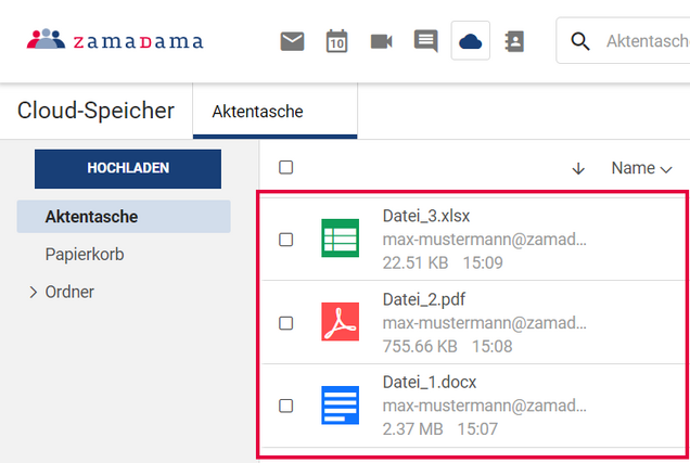 Listenbereich der Aktentasche