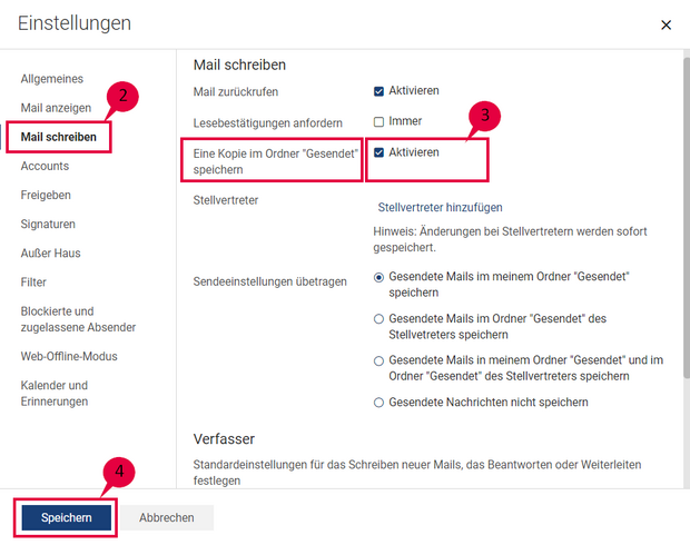 Anleitung zum Speichern der gesendeten Mails