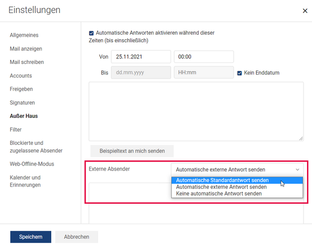 Anleitung zur Abwesenheitsmeldung für externe Absender