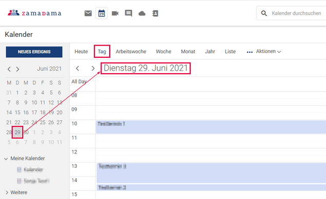 Tagesansicht vom Zamadama Kalender