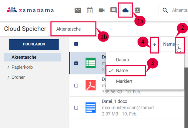 Anleitung zum Sortieren der Dateien nach Namen