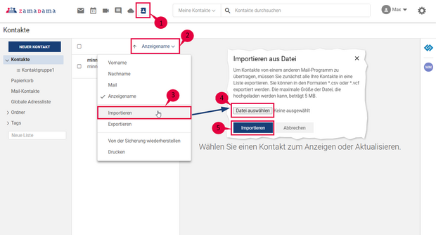 Anleitung zum Importieren von Kontakten